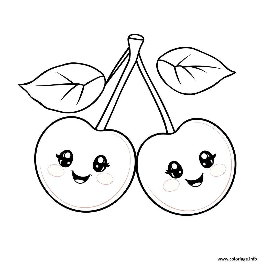 Dessin cerise 2 fruit kawaii Coloriage Gratuit à Imprimer