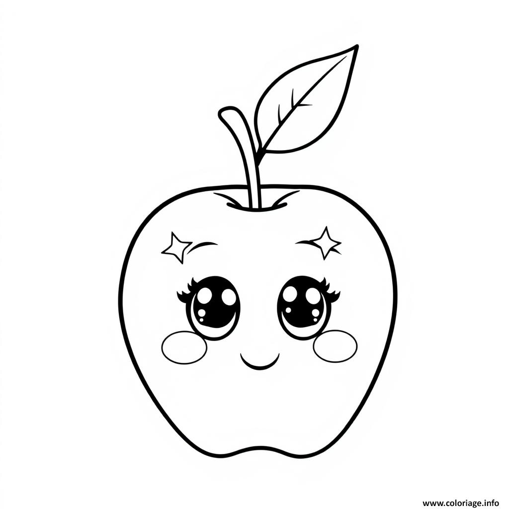 Dessin pomme 2 fruit kawaii Coloriage Gratuit à Imprimer