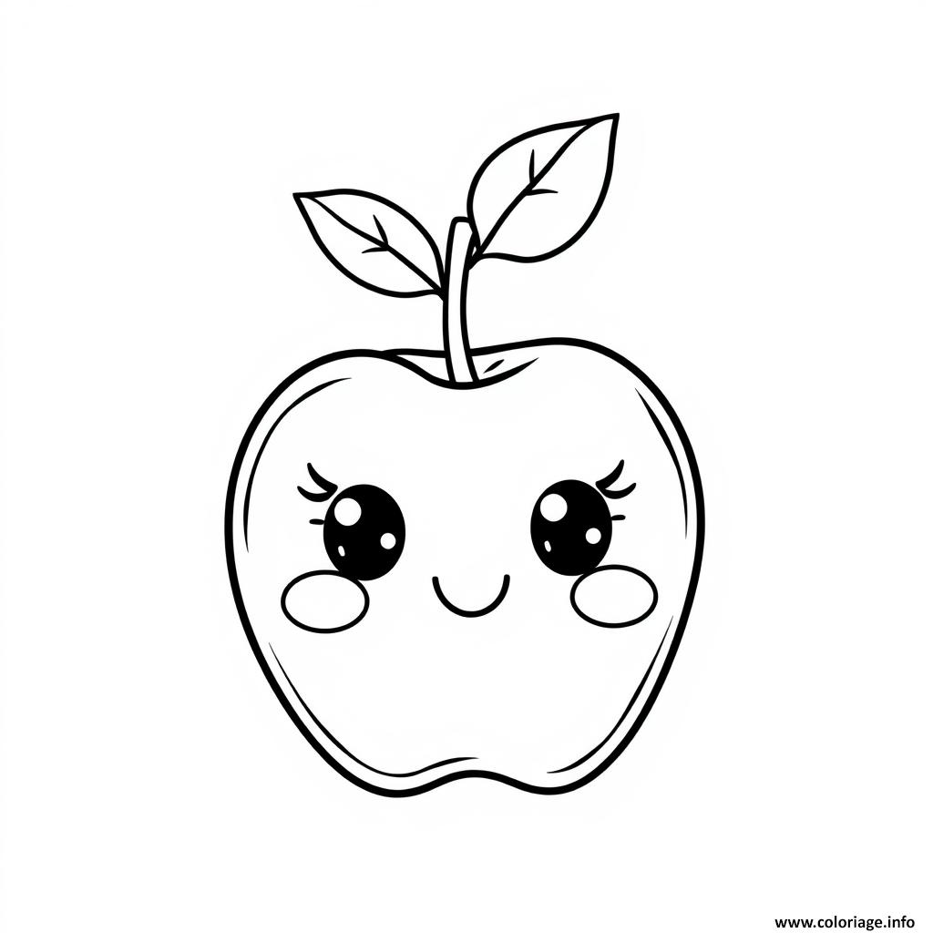 Dessin pomme 3 fruit kawaii Coloriage Gratuit à Imprimer