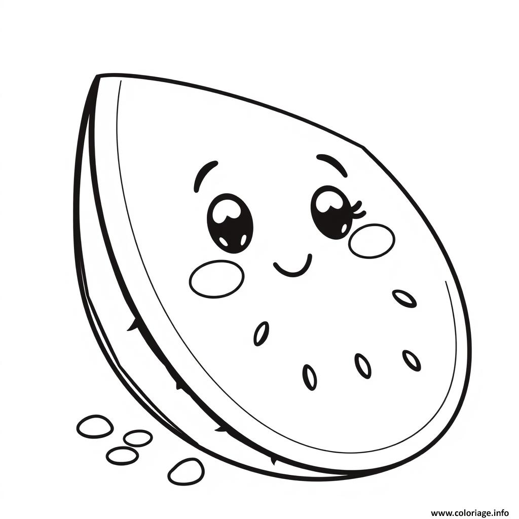 Dessin melon deau pasteque 2 fruit kawaii Coloriage Gratuit à Imprimer