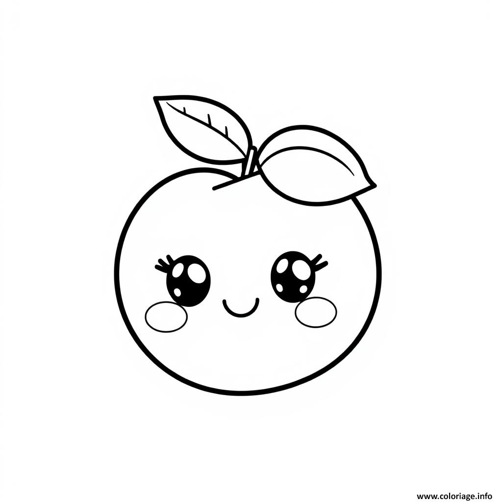 Dessin peche 1 fruit kawaii Coloriage Gratuit à Imprimer