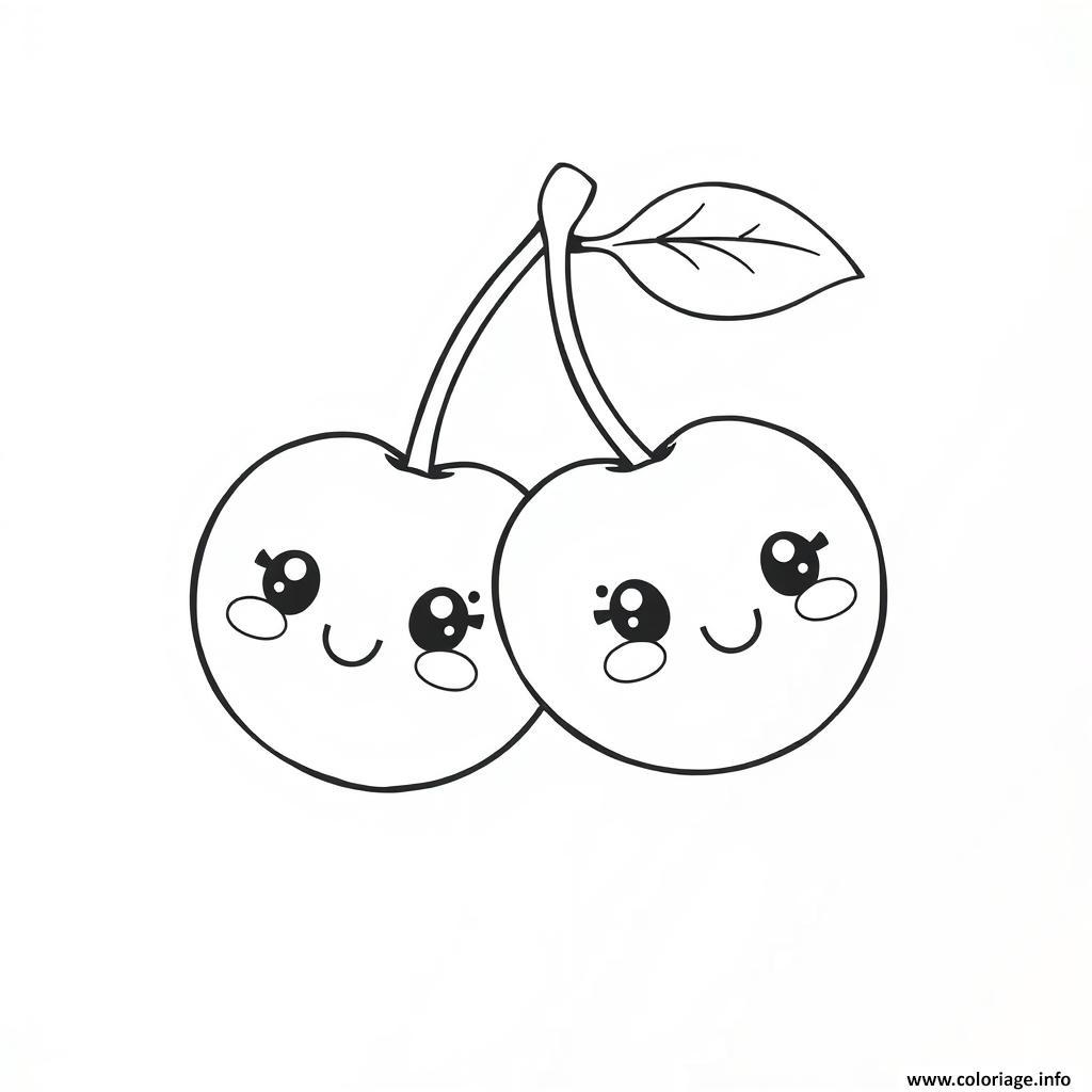 Dessin cerise 1 fruit kawaii Coloriage Gratuit à Imprimer