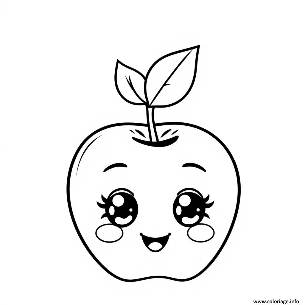 Dessin pomme 4 fruit kawaii Coloriage Gratuit à Imprimer