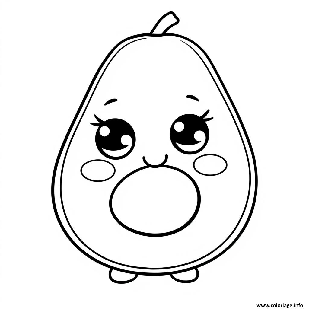 Dessin avocat 2 fruit kawaii Coloriage Gratuit à Imprimer