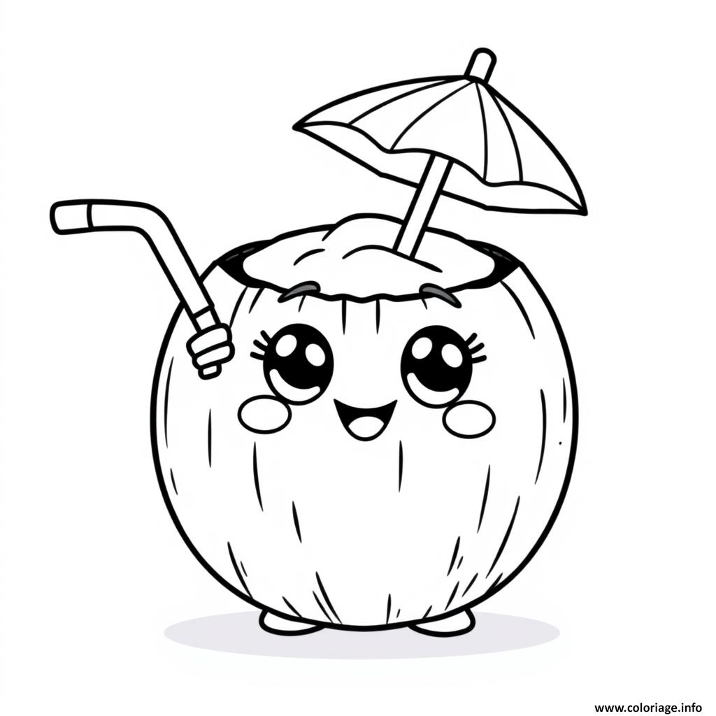 Dessin coconut 2 fruit kawaii Coloriage Gratuit à Imprimer