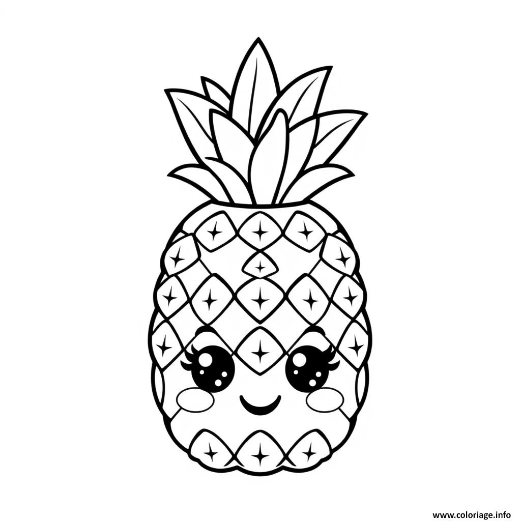 Dessin ananas 2 fruit kawaii Coloriage Gratuit à Imprimer