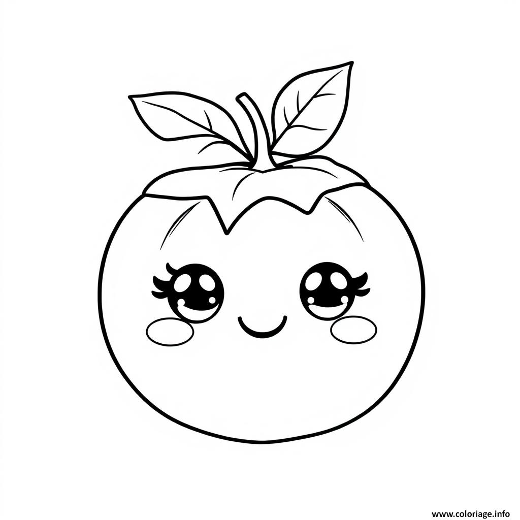 Dessin kaki 1 fruit kawaii Coloriage Gratuit à Imprimer