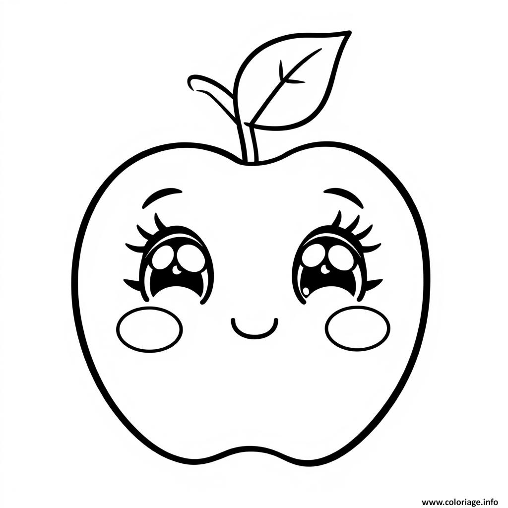 Dessin pomme 1 fruit kawaii Coloriage Gratuit à Imprimer