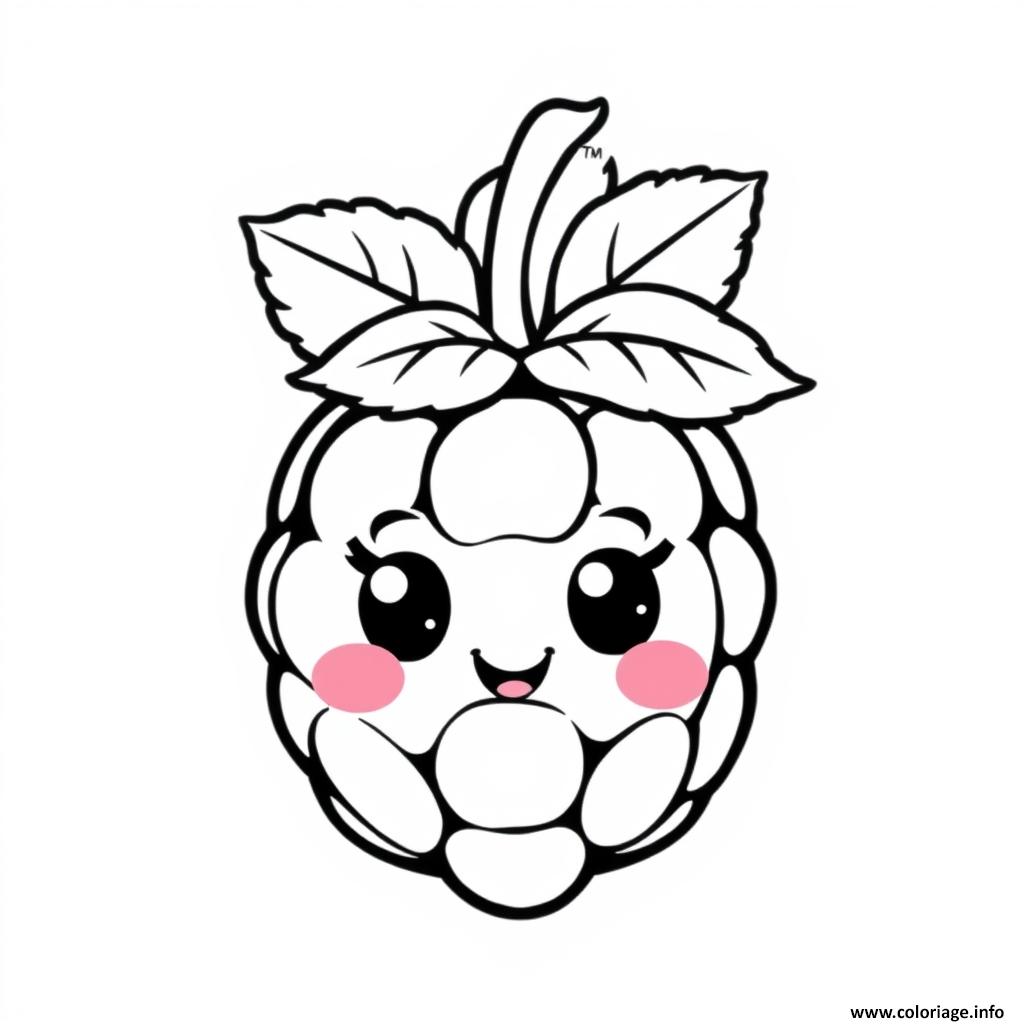 Dessin framboise fruit kawaii Coloriage Gratuit à Imprimer