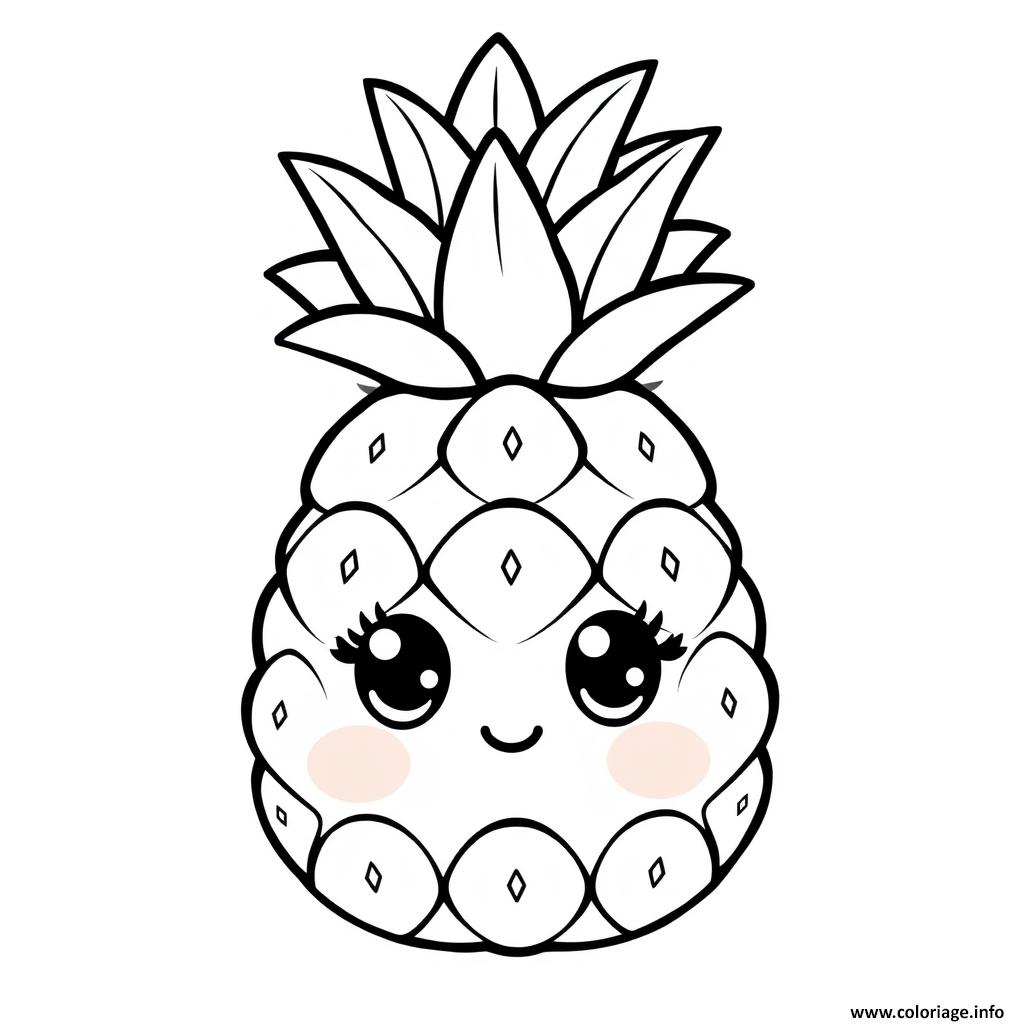 Dessin ananas 1 fruit kawaii Coloriage Gratuit à Imprimer