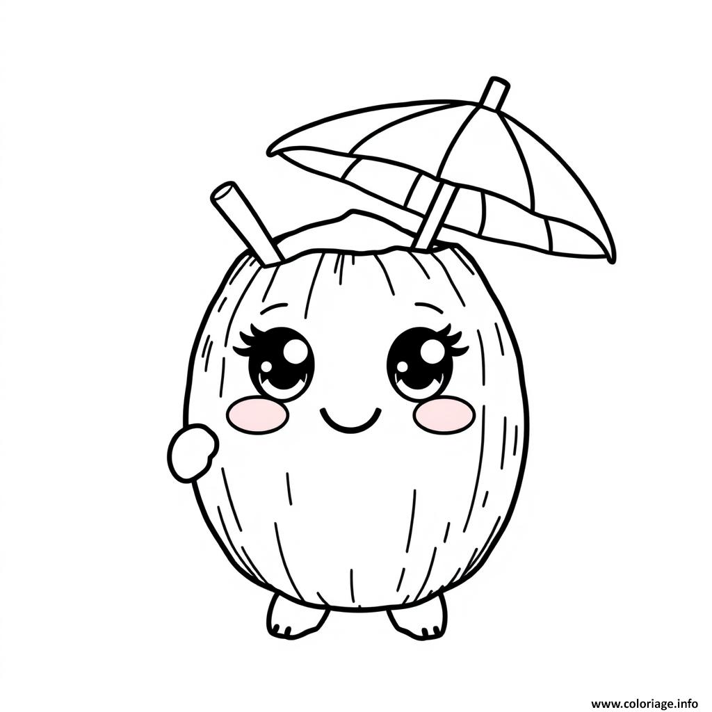 Dessin coconut 4 fruit kawaii Coloriage Gratuit à Imprimer