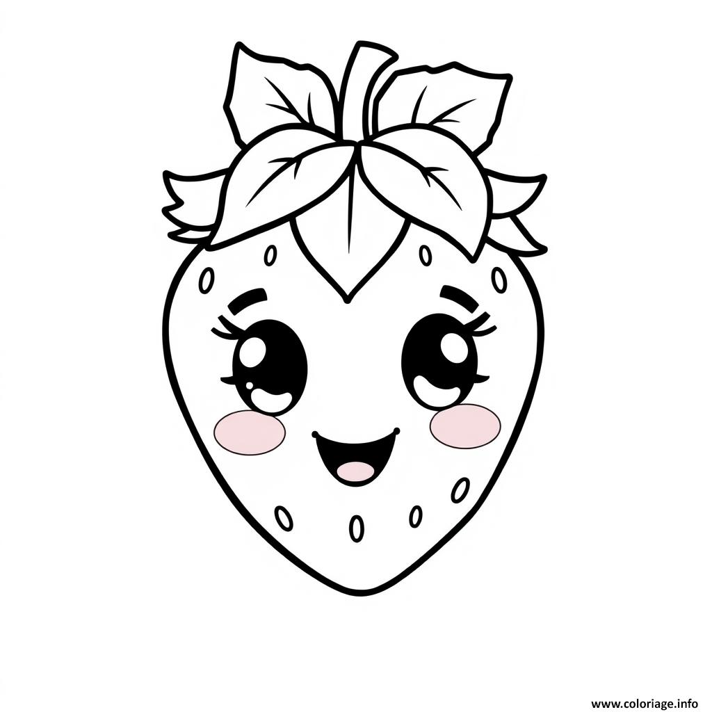 Dessin fraise 3 fruit kawaii Coloriage Gratuit à Imprimer