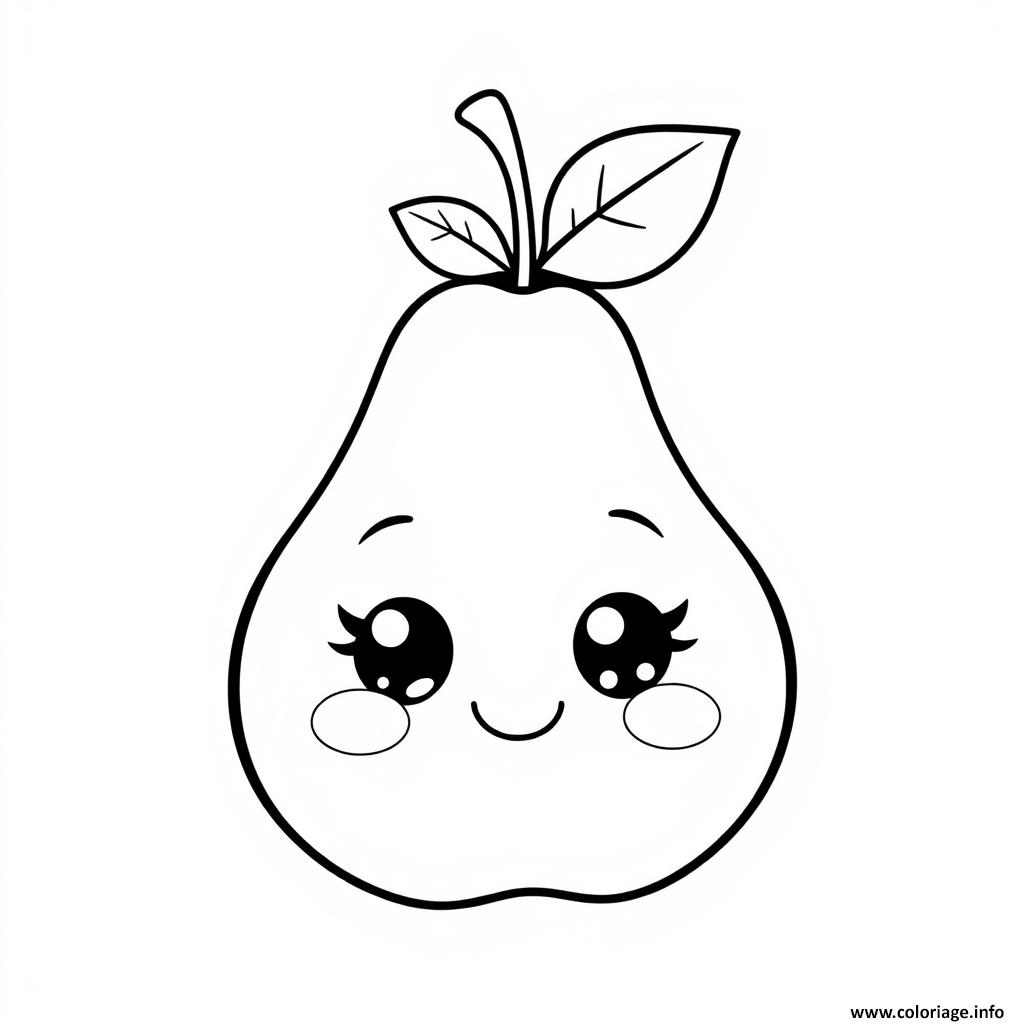 Dessin poire 1 fruit kawaii Coloriage Gratuit à Imprimer