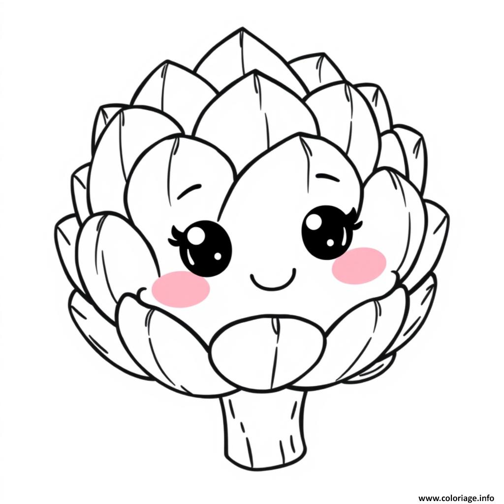 Dessin Artichaut simple legumes kawaii Coloriage Gratuit à Imprimer