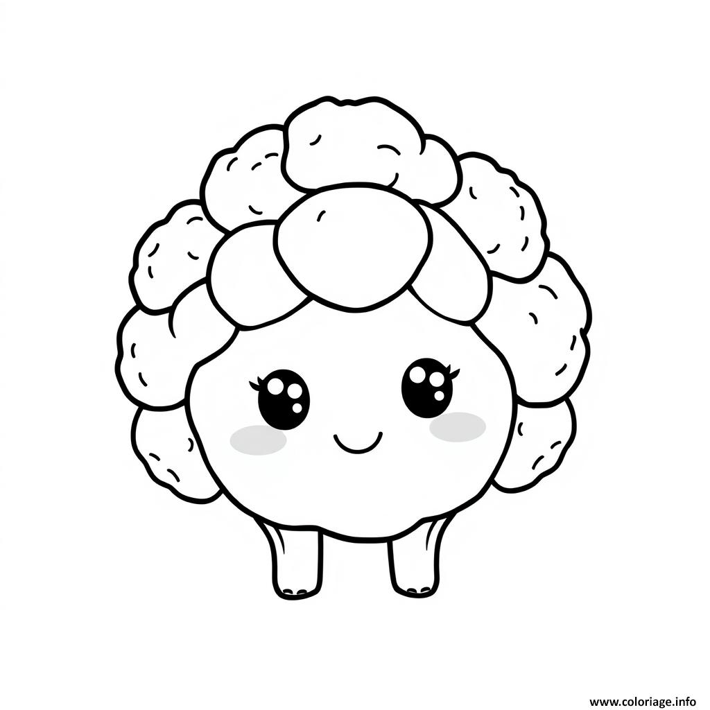 Dessin chou fleur maternelle legumes kawaii Coloriage Gratuit à Imprimer