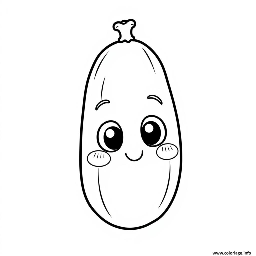 Dessin concombre simple legumes kawaii Coloriage Gratuit à Imprimer