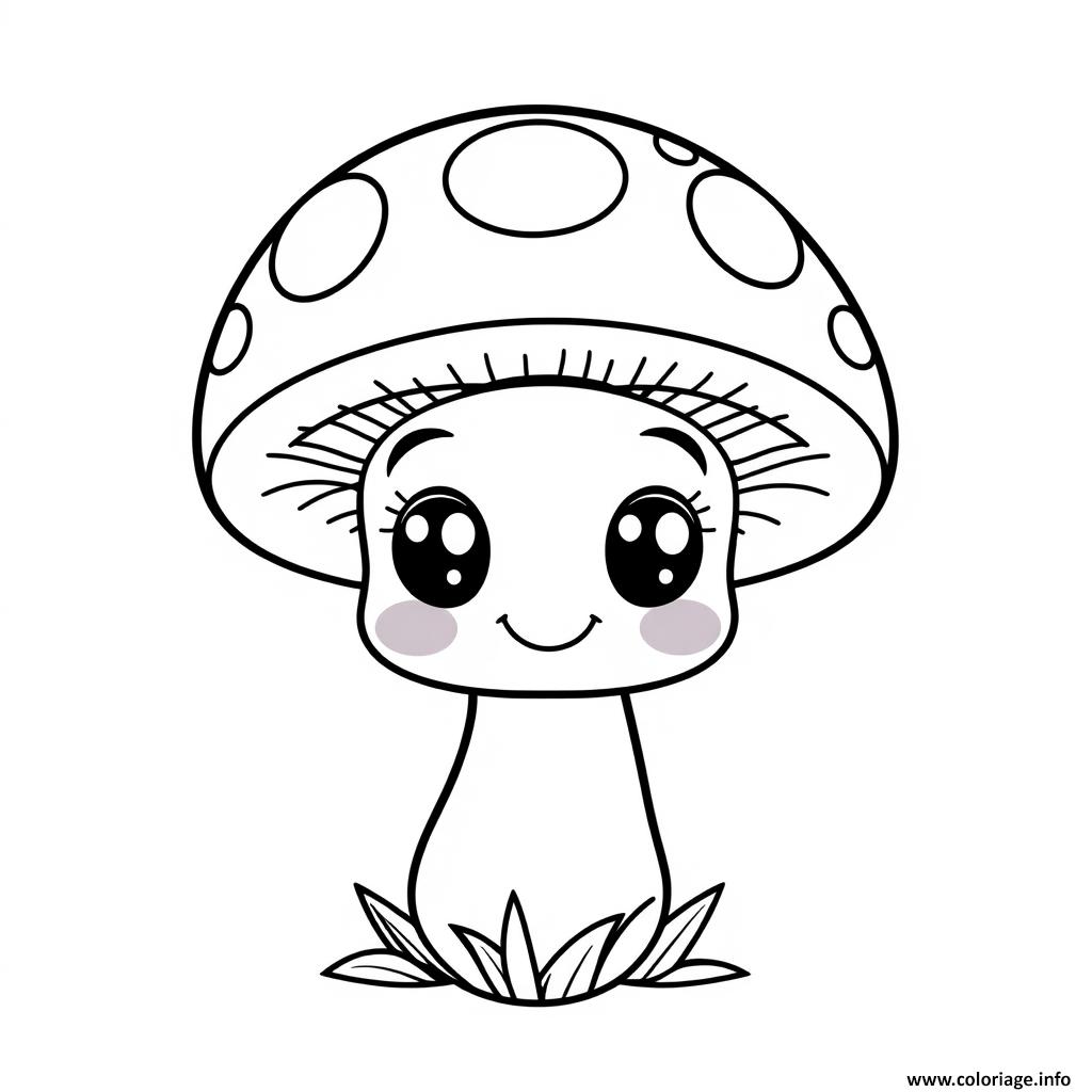 Dessin Champignon rigolos legumes kawaii Coloriage Gratuit à Imprimer