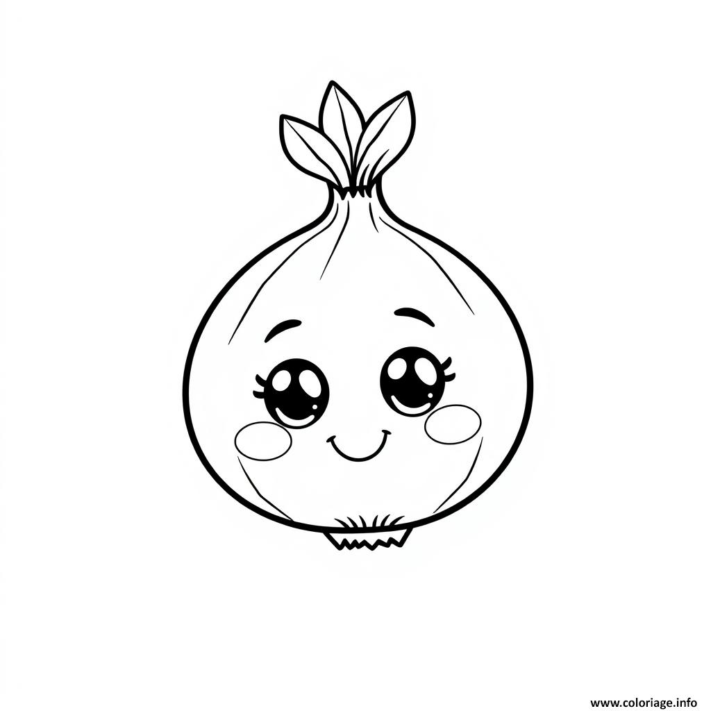 Dessin Oignon rigolos legumes kawaii Coloriage Gratuit à Imprimer