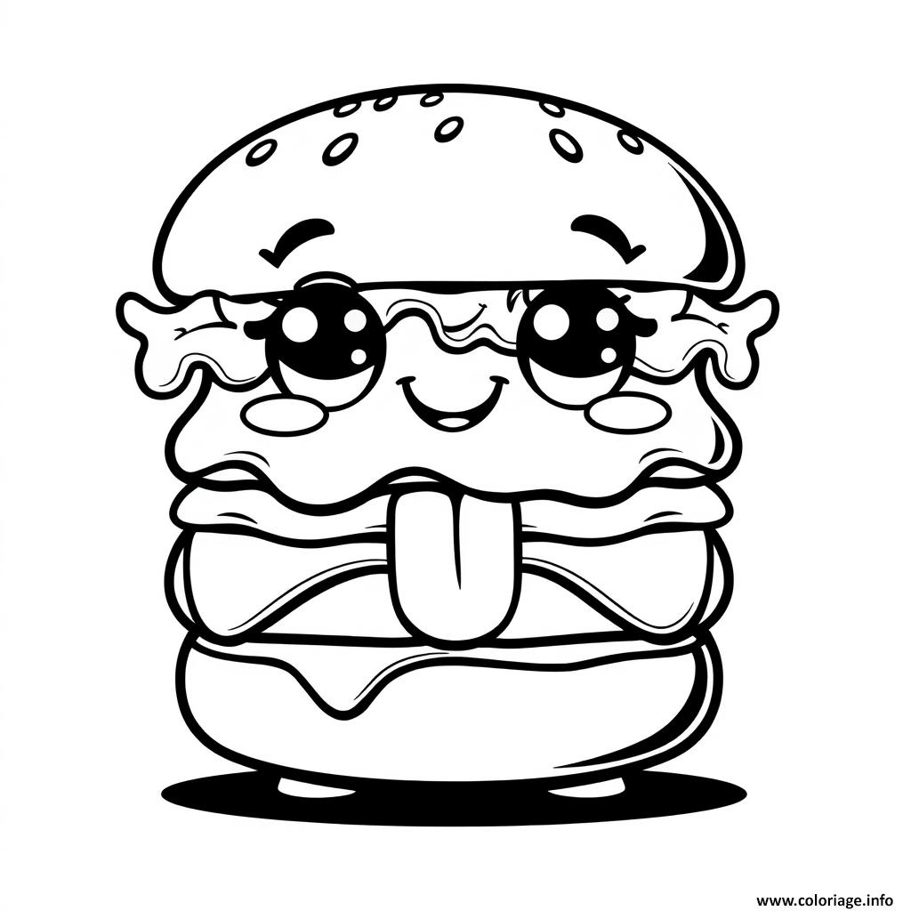 Dessin hamburger kawaii Coloriage Gratuit à Imprimer