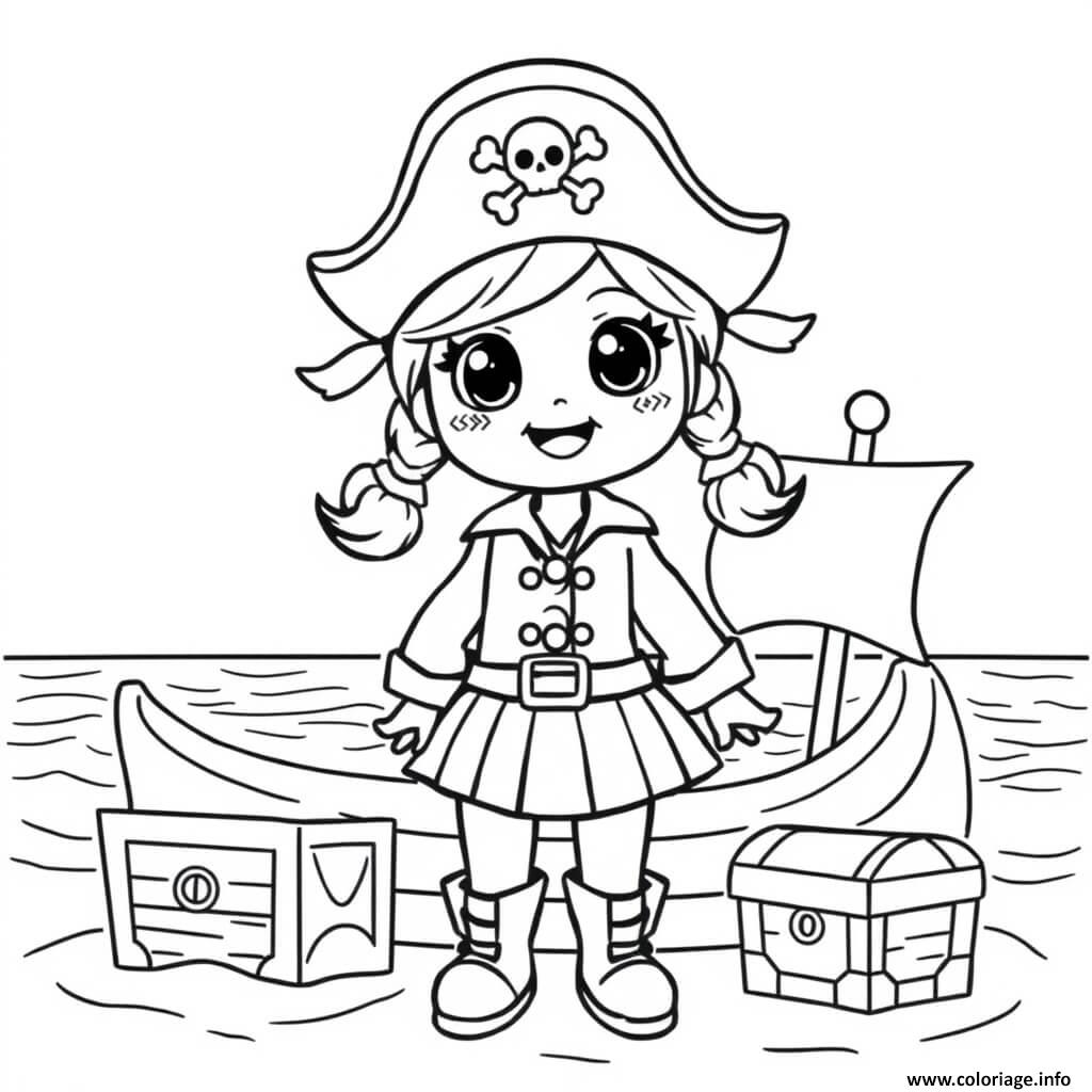 Dessin pirate fille sur une ile Coloriage Gratuit à Imprimer