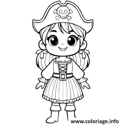 Dessin pirate fille mignonne simple et facile Coloriage Gratuit à Imprimer