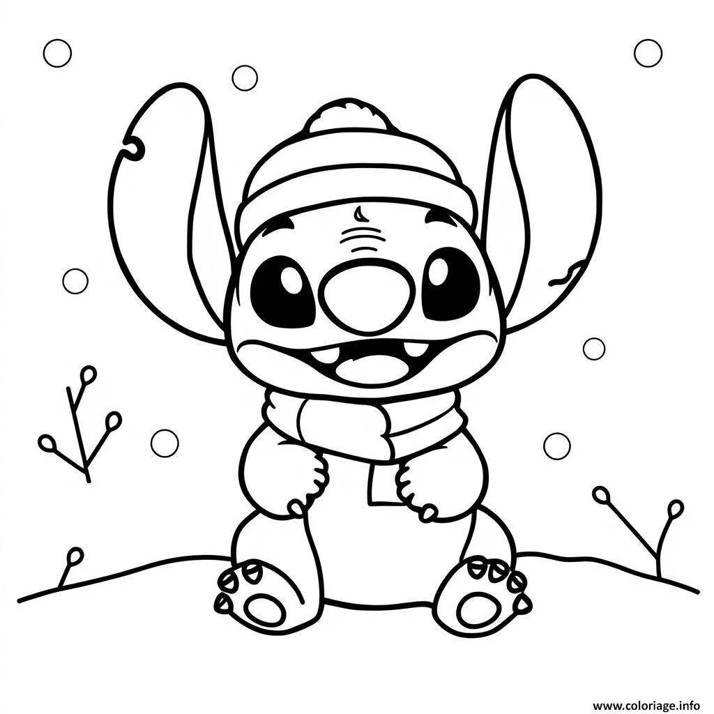 Dessin stitch en hiver 1 Coloriage Gratuit à Imprimer