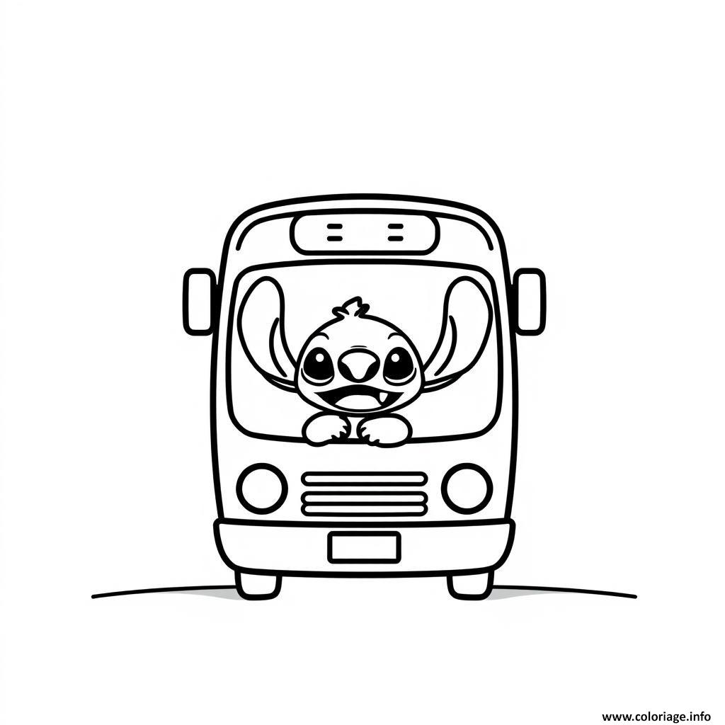 Dessin stitch conduisant un bus Coloriage Gratuit à Imprimer