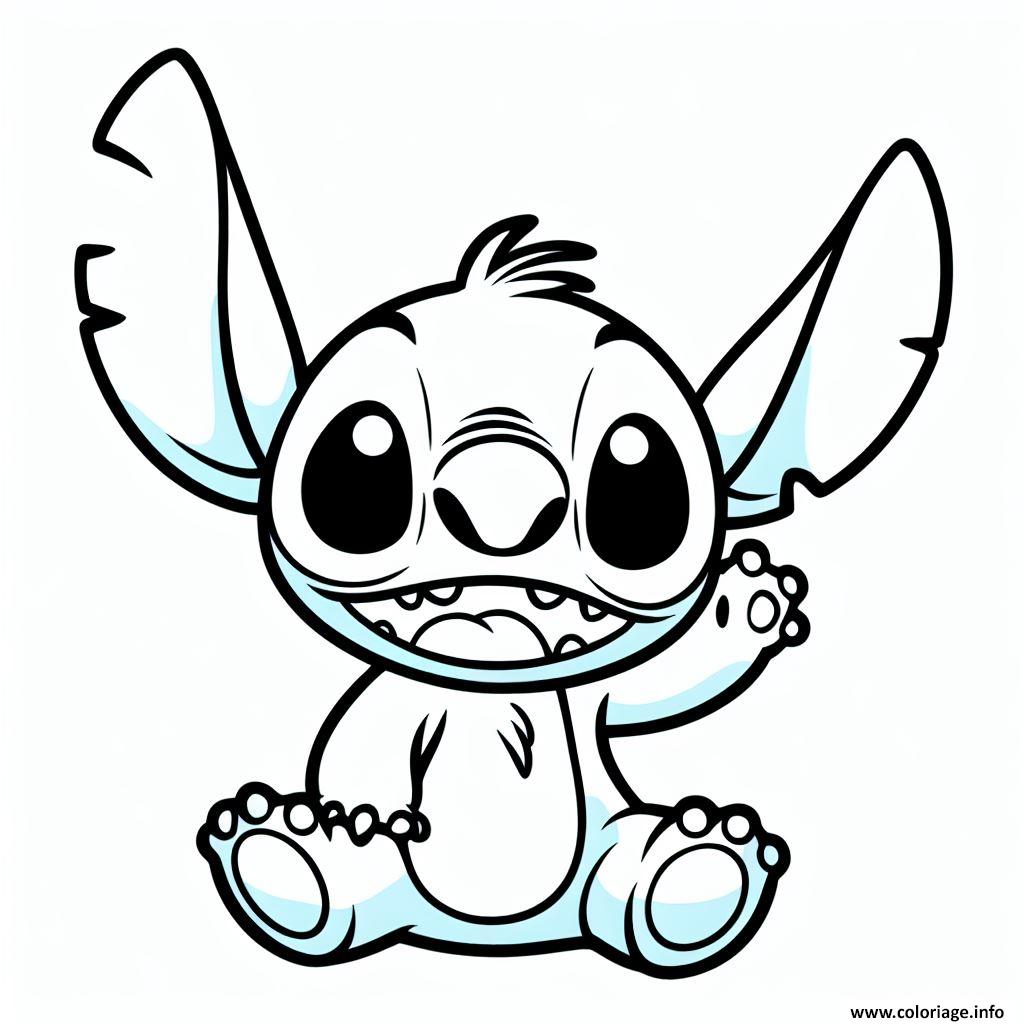 Dessin stitch souriant adorable Coloriage Gratuit à Imprimer