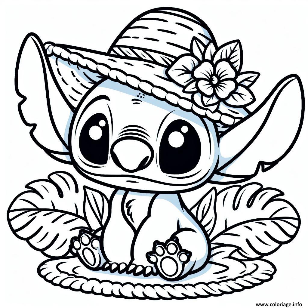 Dessin stitch avec chapeau mexicain Coloriage Gratuit à Imprimer