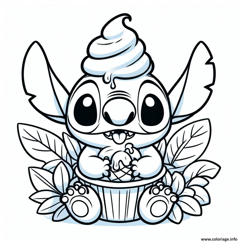 Dessin stitch avec glace sur la tete facile Coloriage Gratuit à Imprimer