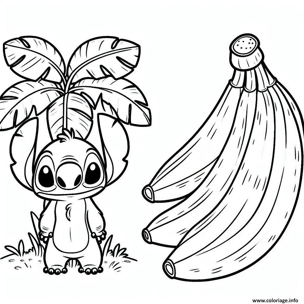 Dessin stitch et bananes tropicales Coloriage Gratuit à Imprimer