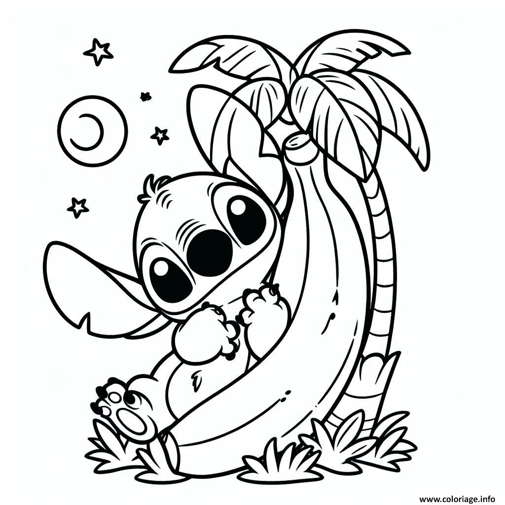 Dessin stitch sous les palmiers et les etoiles facile Coloriage Gratuit à Imprimer