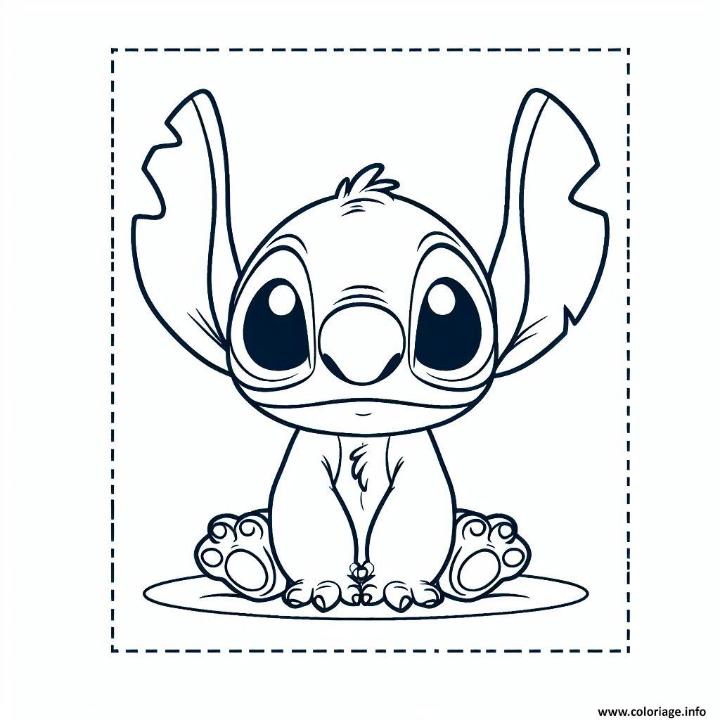 Dessin stitch assis en style graphique noir et blanc Coloriage Gratuit à Imprimer