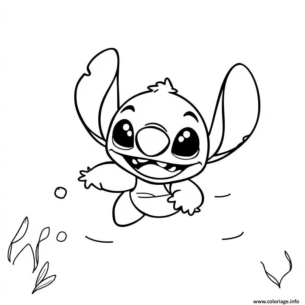 Dessin stitch sautant heureux facile Coloriage Gratuit à Imprimer