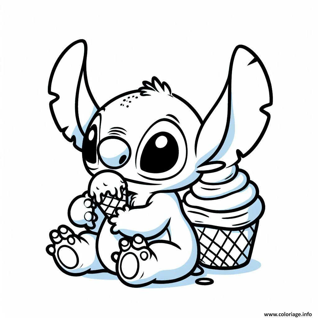 Dessin stitch enjoying ice cream facile Coloriage Gratuit à Imprimer