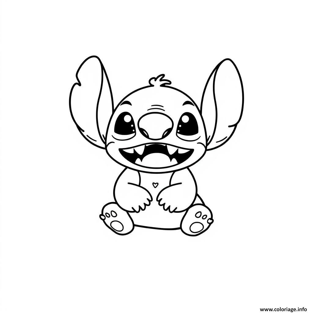 Dessin stitch heureux en noir et blanc Coloriage Gratuit à Imprimer