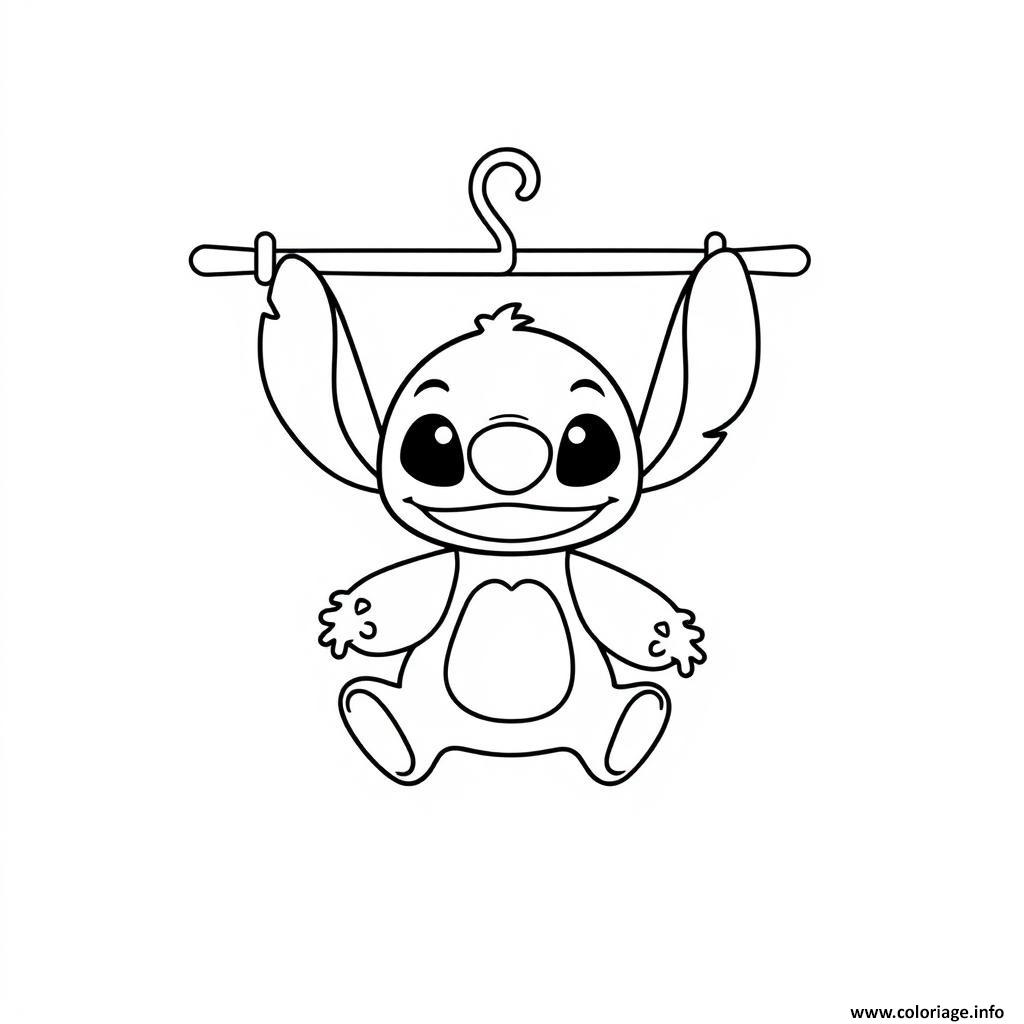 Dessin stitch accroche a une barre facile Coloriage Gratuit à Imprimer