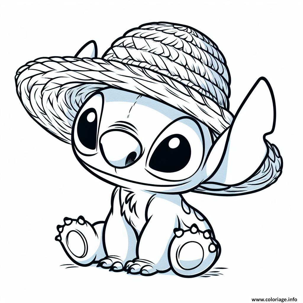 Dessin stitch avec un chapeau de corde Coloriage Gratuit à Imprimer