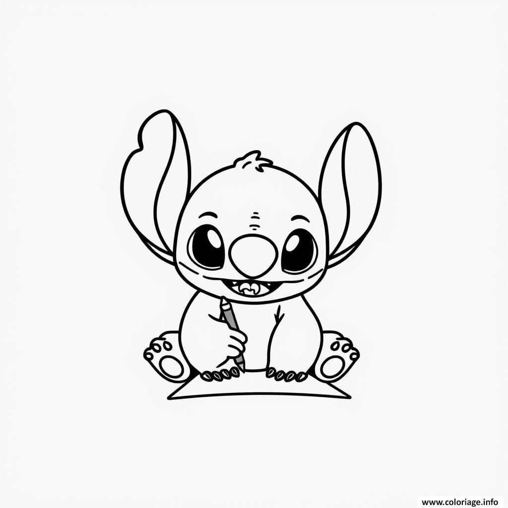 Dessin stitch assis sourire contours Coloriage Gratuit à Imprimer