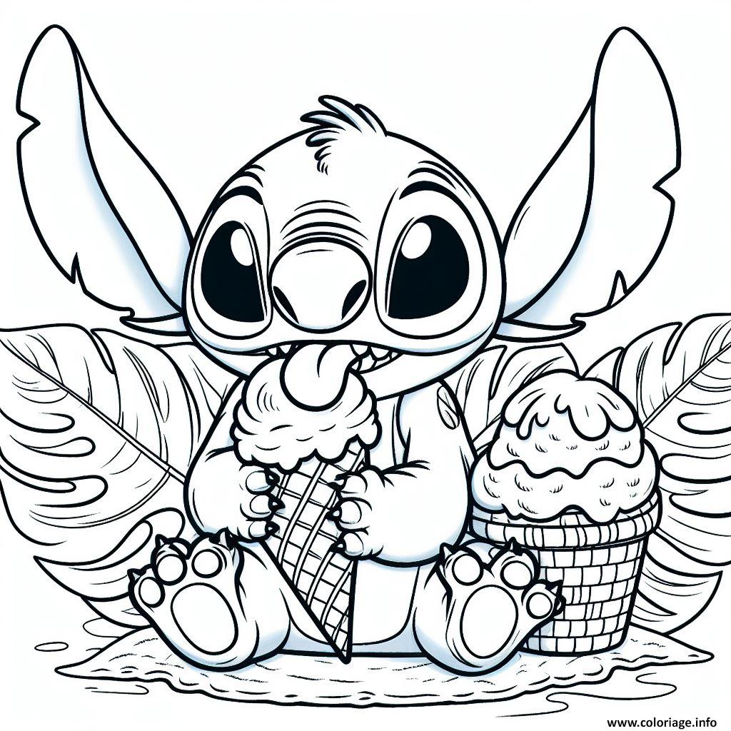 Dessin stitch mangeant de la glace Coloriage Gratuit à Imprimer