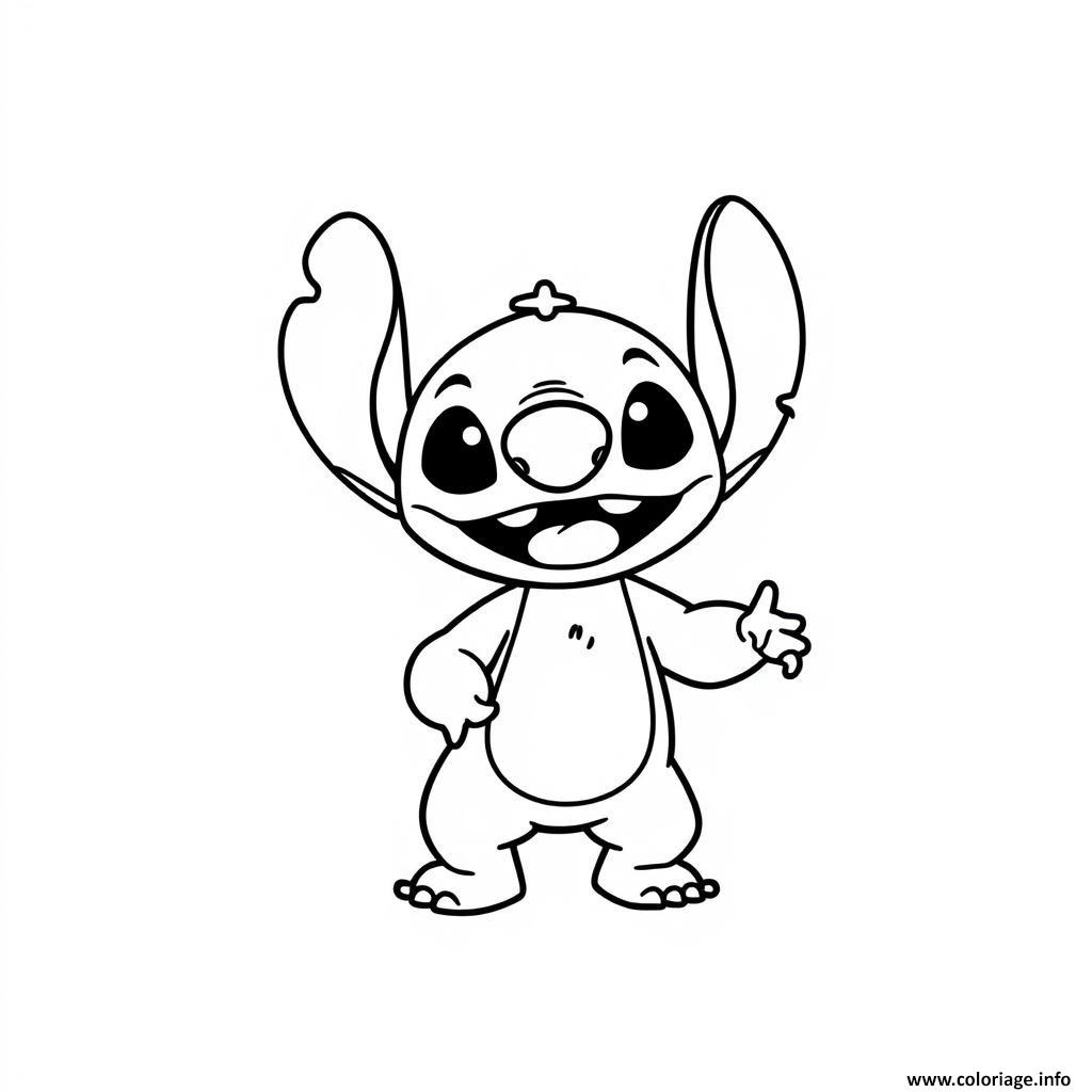 Dessin stitch souriant pointant vers le cote Coloriage Gratuit à Imprimer