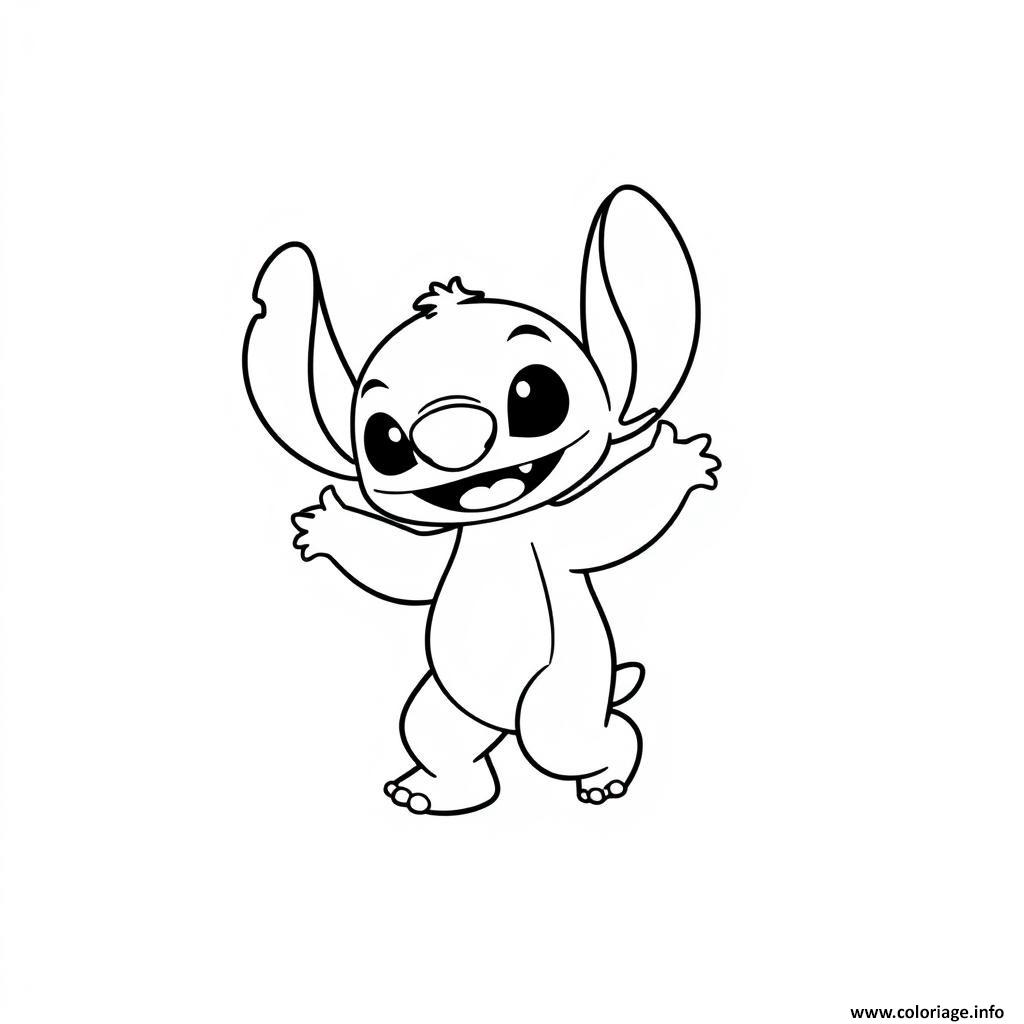 Dessin stitch souriant blanc et noir Coloriage Gratuit à Imprimer