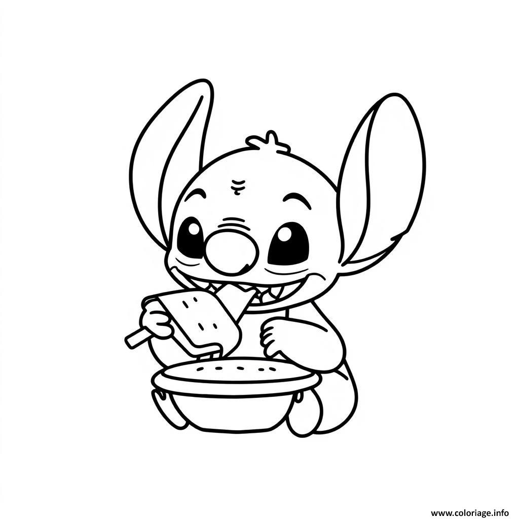 Dessin stitch mangeant un sandwich Coloriage Gratuit à Imprimer