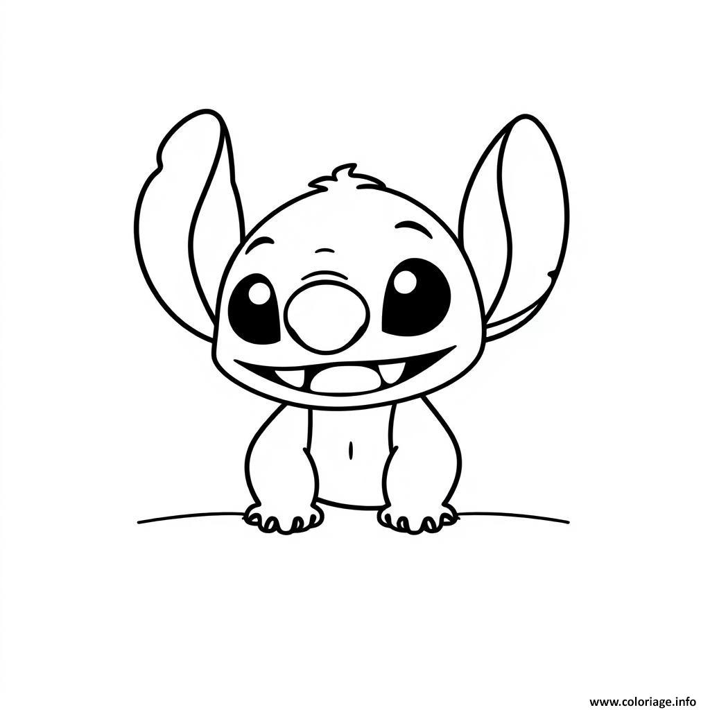 Dessin stitch souriant en contours simples facile Coloriage Gratuit à Imprimer