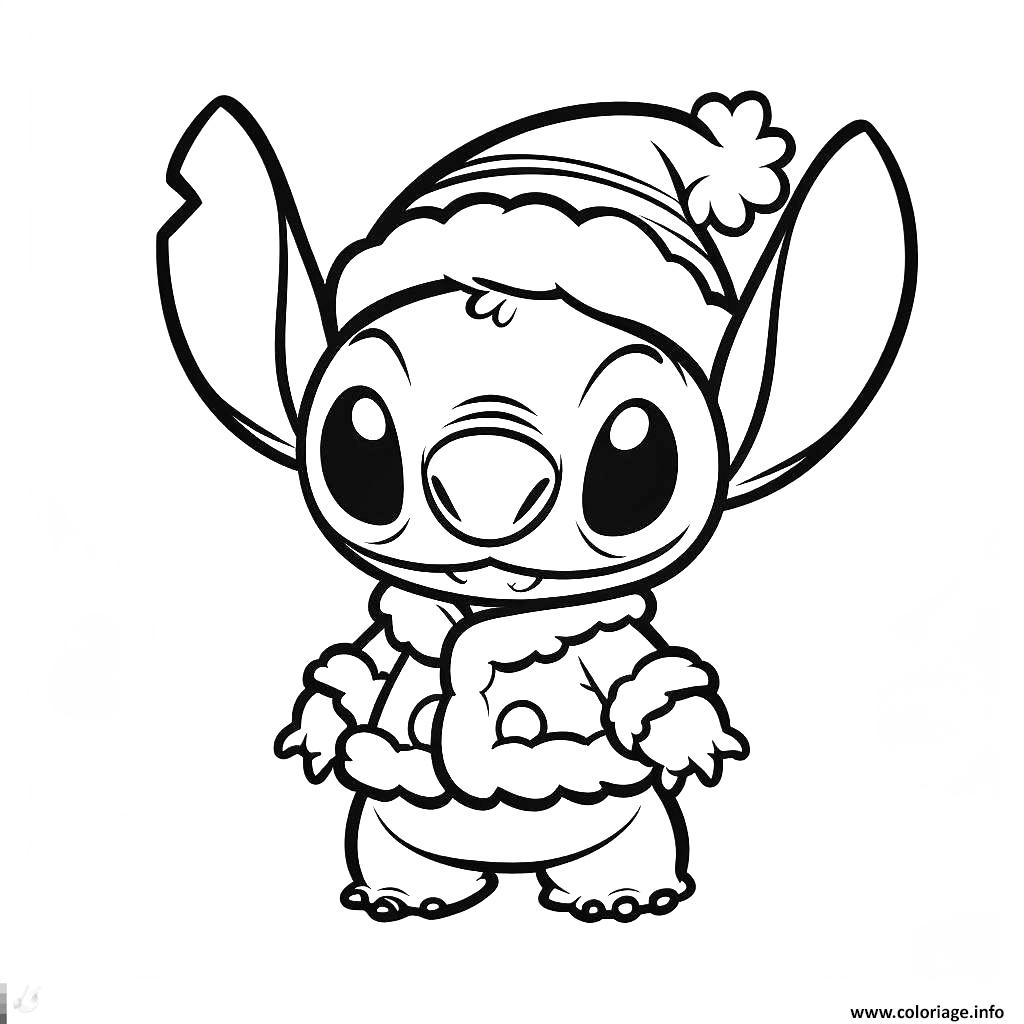 Dessin stitch en tenue de noel 1 Coloriage Gratuit à Imprimer