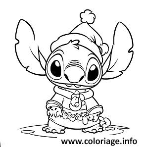 Dessin stitch en tenue de noel 2 facile Coloriage Gratuit à Imprimer