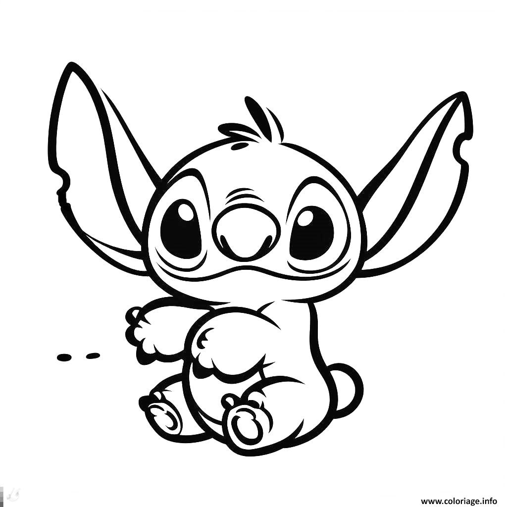 Dessin stitch assis et souriant 1 facile Coloriage Gratuit à Imprimer