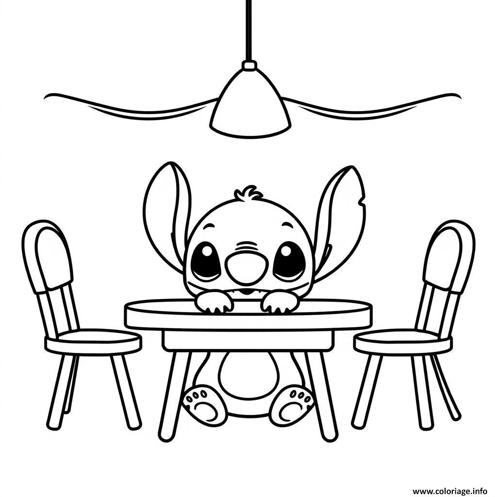 Dessin stitch assis a une table Coloriage Gratuit à Imprimer