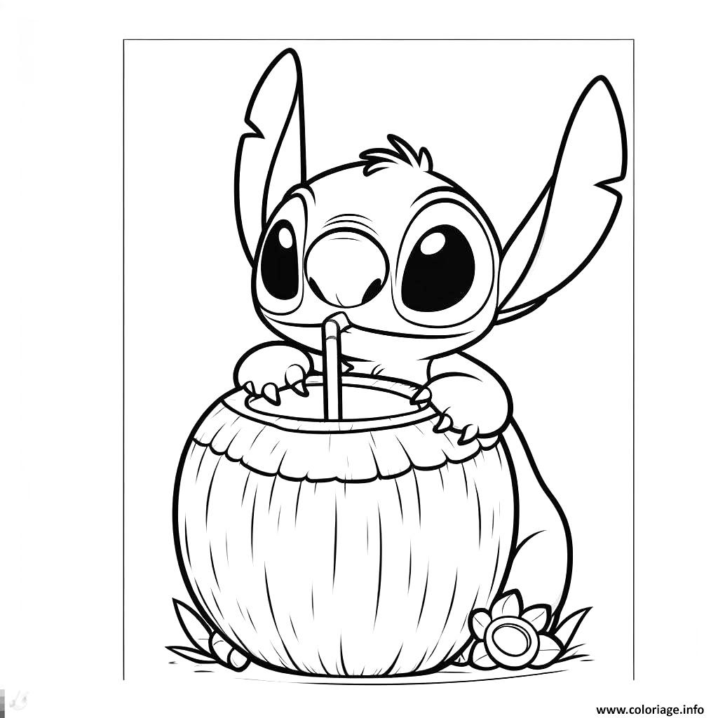 Dessin stitch boit dans noix de coco facile Coloriage Gratuit à Imprimer