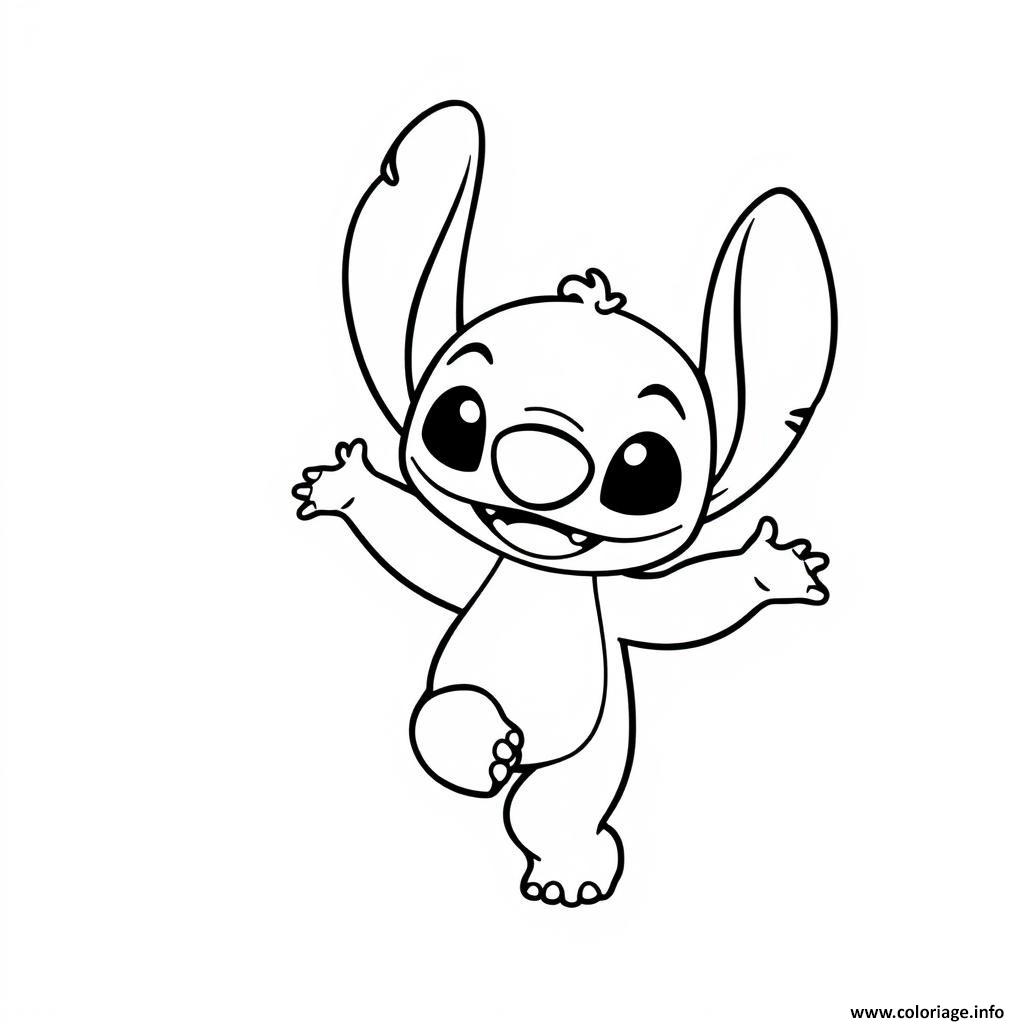 Dessin stitch content heureux facile Coloriage Gratuit à Imprimer